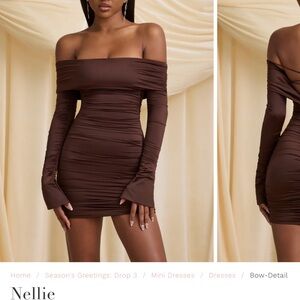 Oh Polly Nellie Chocolate brown Off-Shoulder Mini Dress